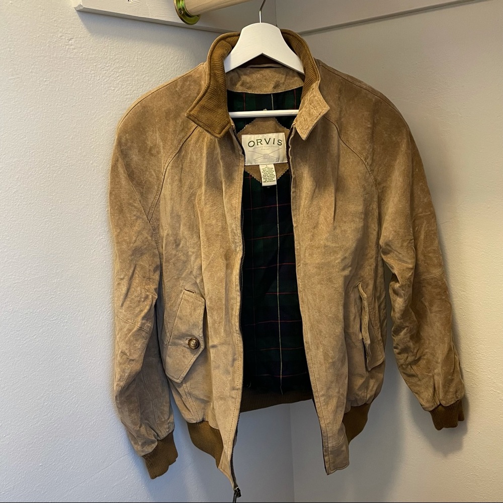 ORVIS Tan Leather Suede Flight Bomber, men’s size small